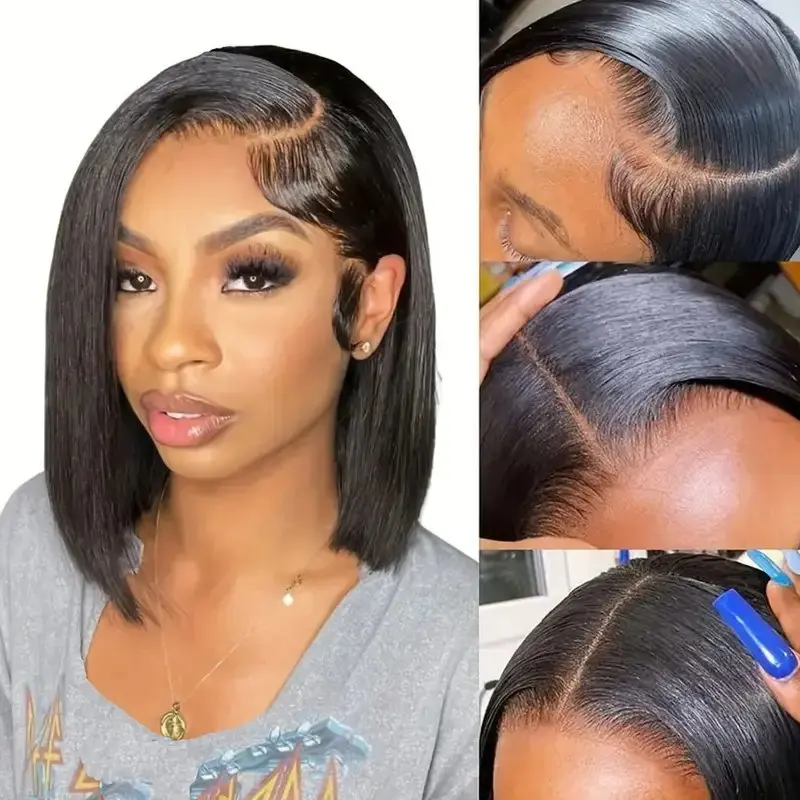 Transparent Short Straight Bob Wig Human Hair Bob Wig Pre Plucked Lace Front Human Hair Wigs Bob 13x4 Lace Frontal Wig