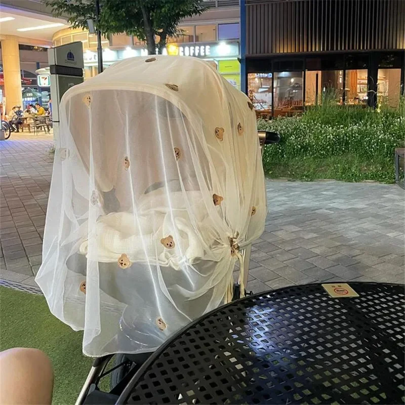 

South Korea Ins Stroller Mosquito Net Full Cover Universal Baby Embroidery Gauze Trolley Summer Mosquito Cover Breathable