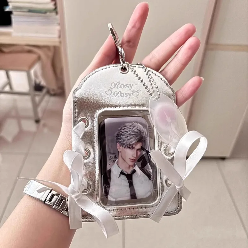 

1 Set Ballet Core Silver Bow Card Holder Case for Photo Cards Korean Fashion ID Protector Bag Charm with Instagram Aesthetic