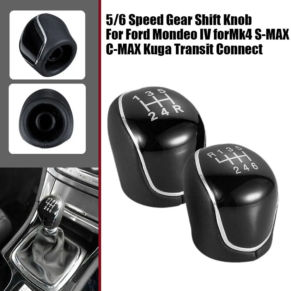 5/6 Speed Gear Shift Knob for FORD Mondeo Mk4 S-Max C-Max Focus Mk2 Kuga Leather Shifter Lever Arm Headball Car Accessories