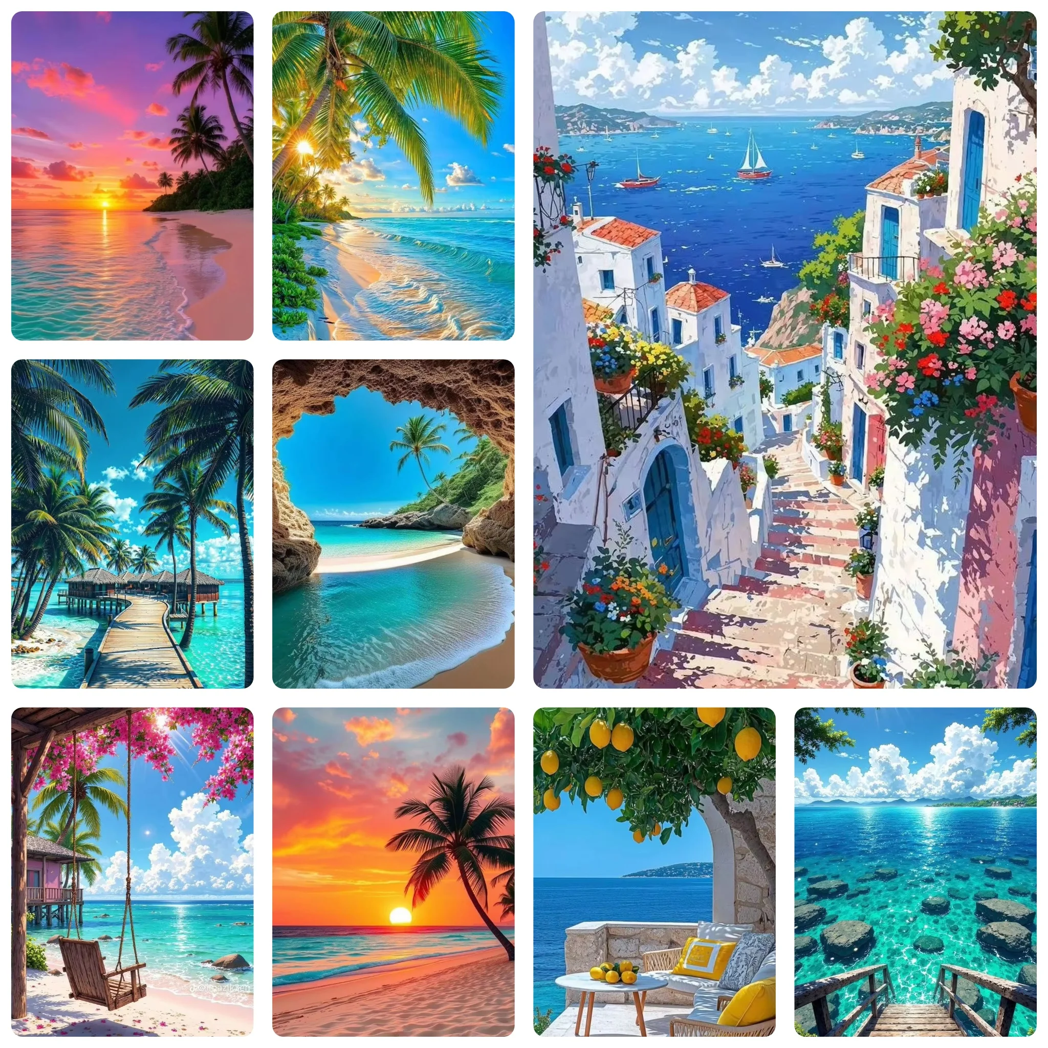 2D FLAT 1 box of 500/1000/1200/2000PCS Puzzles Colorful Scene Tropical Beach and Coast Art Jigsaw Puzzles Home Decoration Gift
