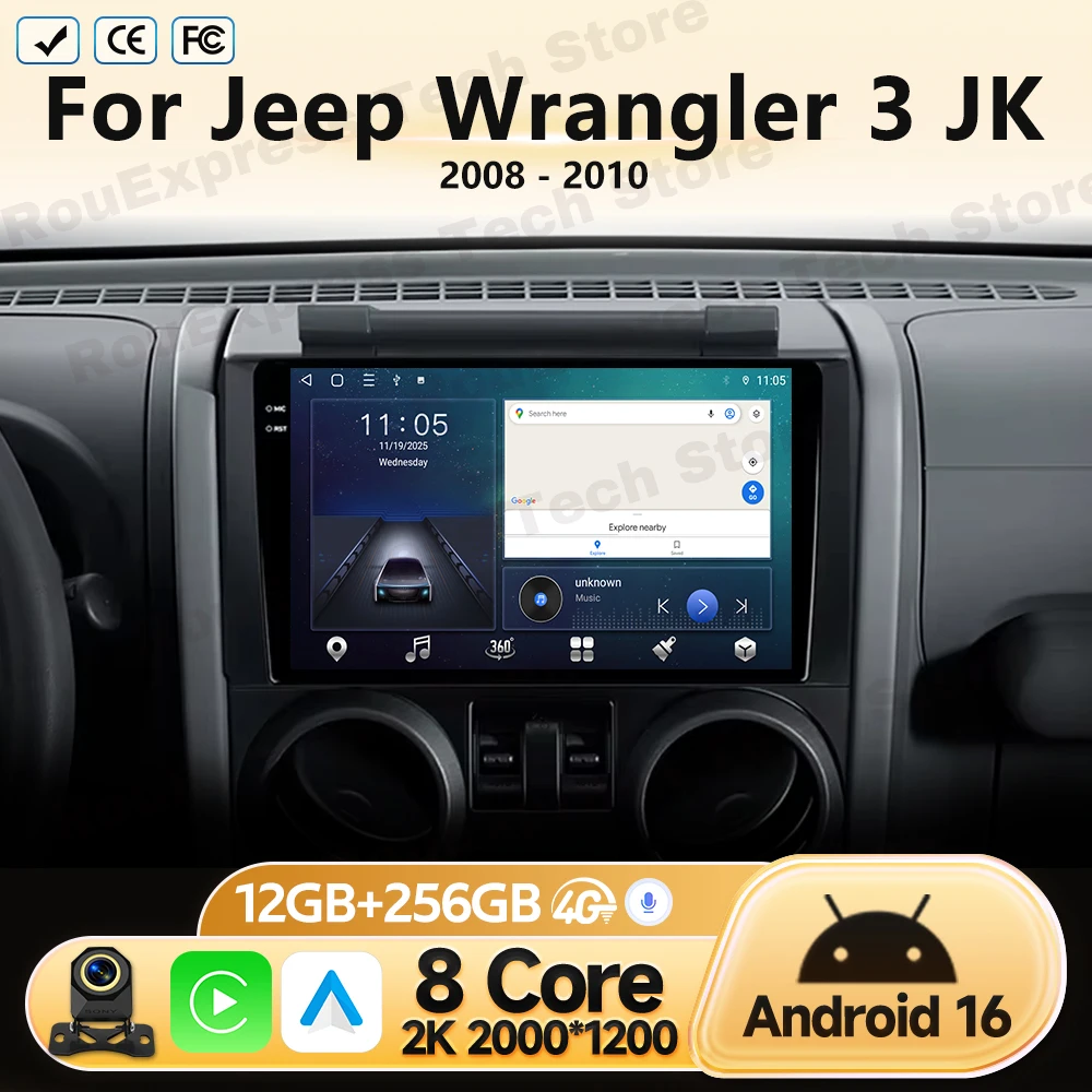 BT Android Car Auto Radio For Jeep Wrangler 3 JK 2008 2009 2010 GPS Navigation Multimedia Video Player Stereo Head Unit No 2 Din