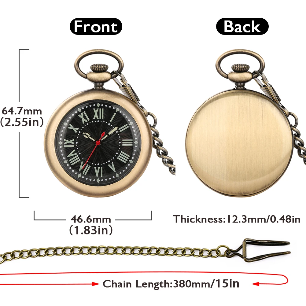 ساعة جيب كوارتز مضيئة للرجال والنساء ، قلادة كابليس ، ساعة سلسلة ، برونزية ، سوداء ، ساعات عتيقة ، هدايا مقتنيات