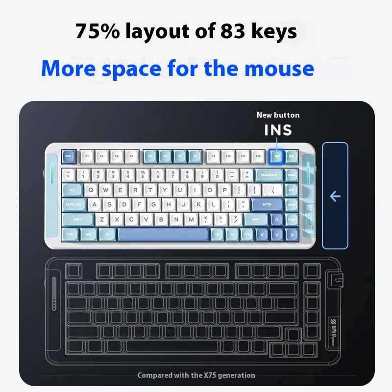 MCHOSE X75 V2 Mechanical Keyboard BT 2.4G Wireless 8000mAh GAS Mount Tactile Acoustic Optimization Customized Linear Hifi Switch