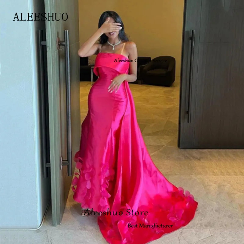 Aleeshuo Roze Zeemeermin Galajurk Taft Avondjurk Appliqueert Strapless Mouwloze Saudi-Arabië Formele Baljurk فستان سهرة