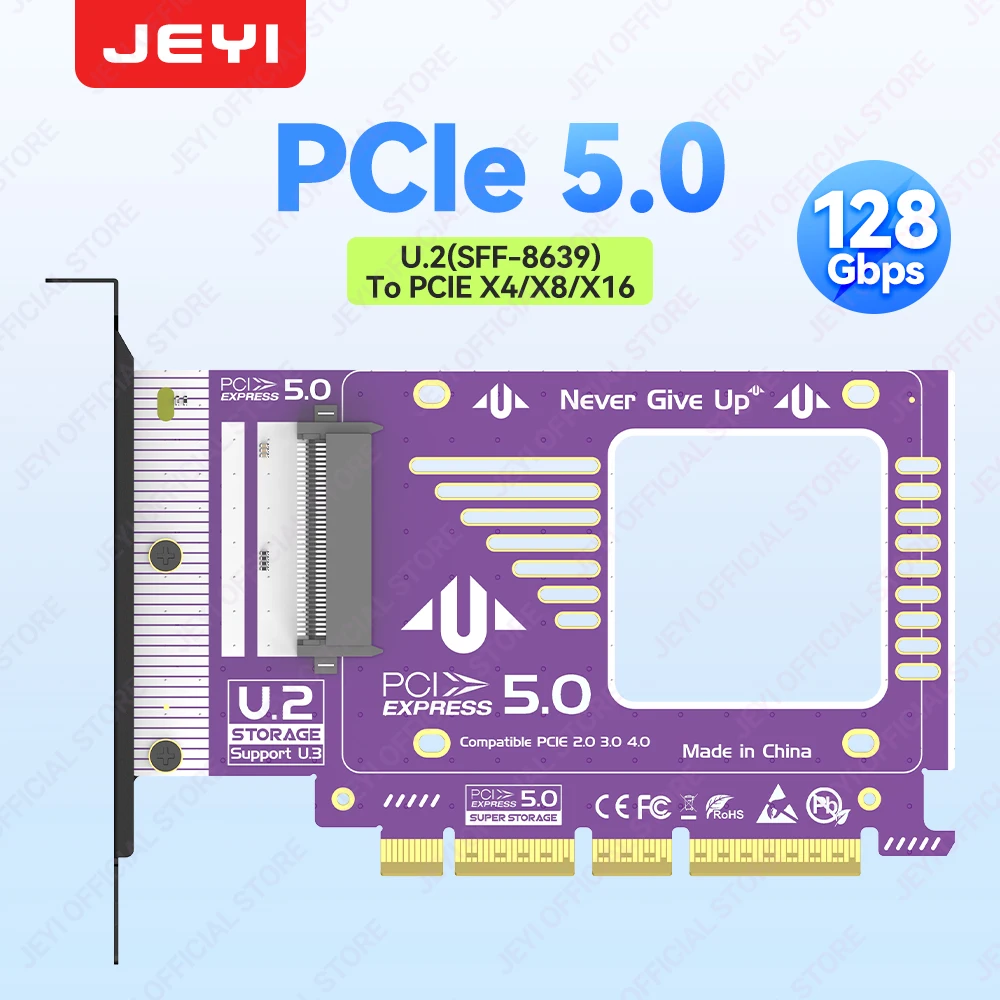 

JEYI PCIe 5.0 to U.2(SFF-8639) Adapter, 128Gbps GEN5 U.2 SSD to PCIE X4 X8 X16 Expansion Card Compatible with PCIe 4.0/3.0/2.0