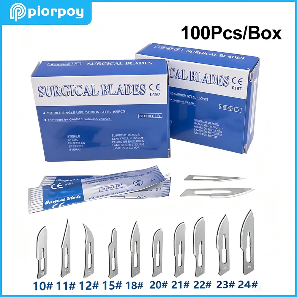 PIORPOY Dental Sterile Carbon Steel Surgical Blades for DIY Cutting Phone Repair Carving Dentistry NO.10-NO.24 Dropship
