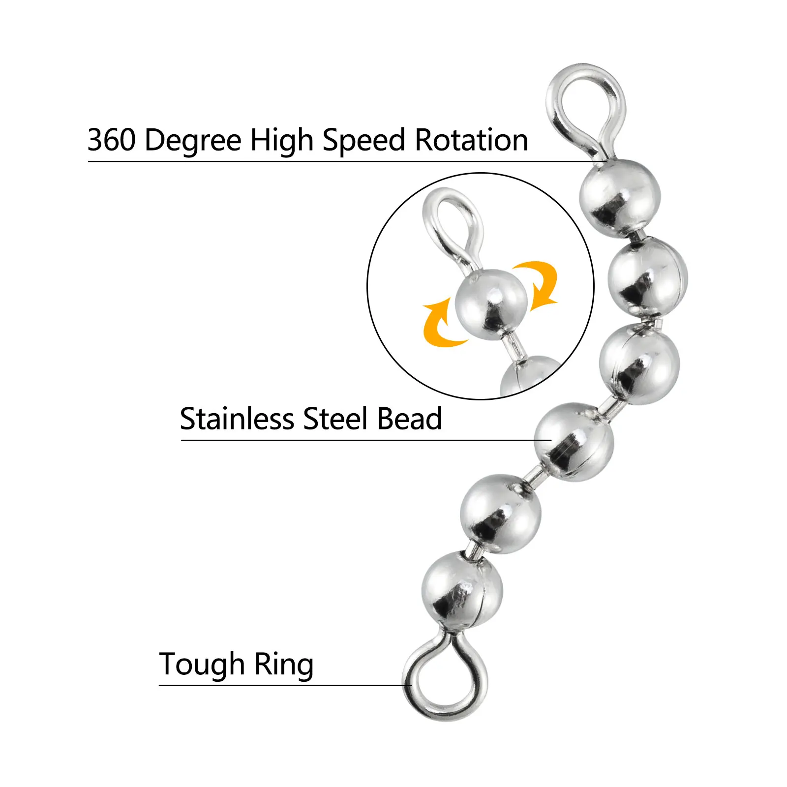 10pcs Fishing Bead Chain Swivel Stainless Steel Catfish Swivels Trolling Rig Catfish Rig Saltwater Rolling Solid Ring Connector