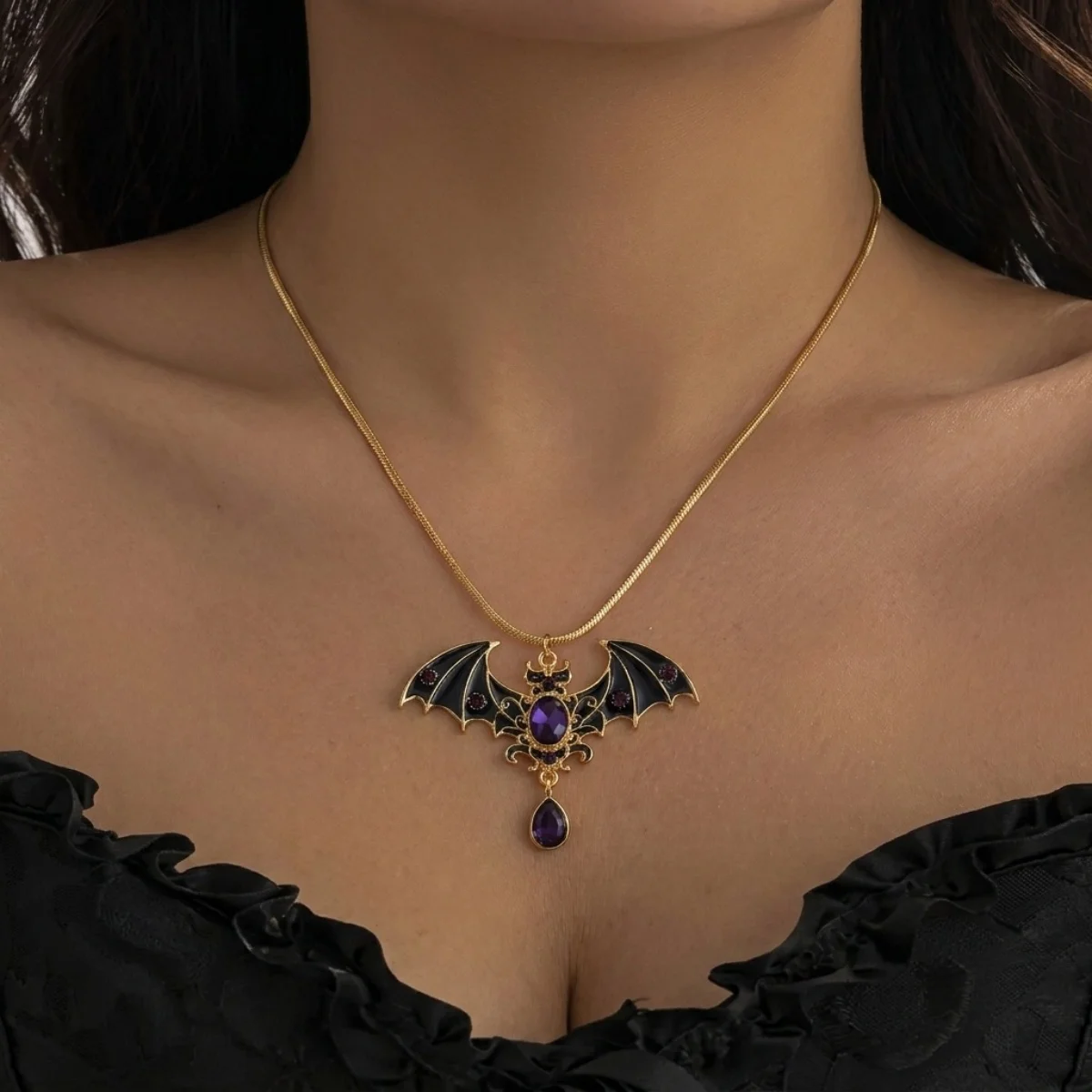 Kreative Gothic-Halskette mit rot-weißem Kristallperlen-Fledermaus-Anhänger für Damen und Herren, Halloween-Punk-Flugfledermaus-Choker, Cosplay-Party-Schmuck – Detail 19