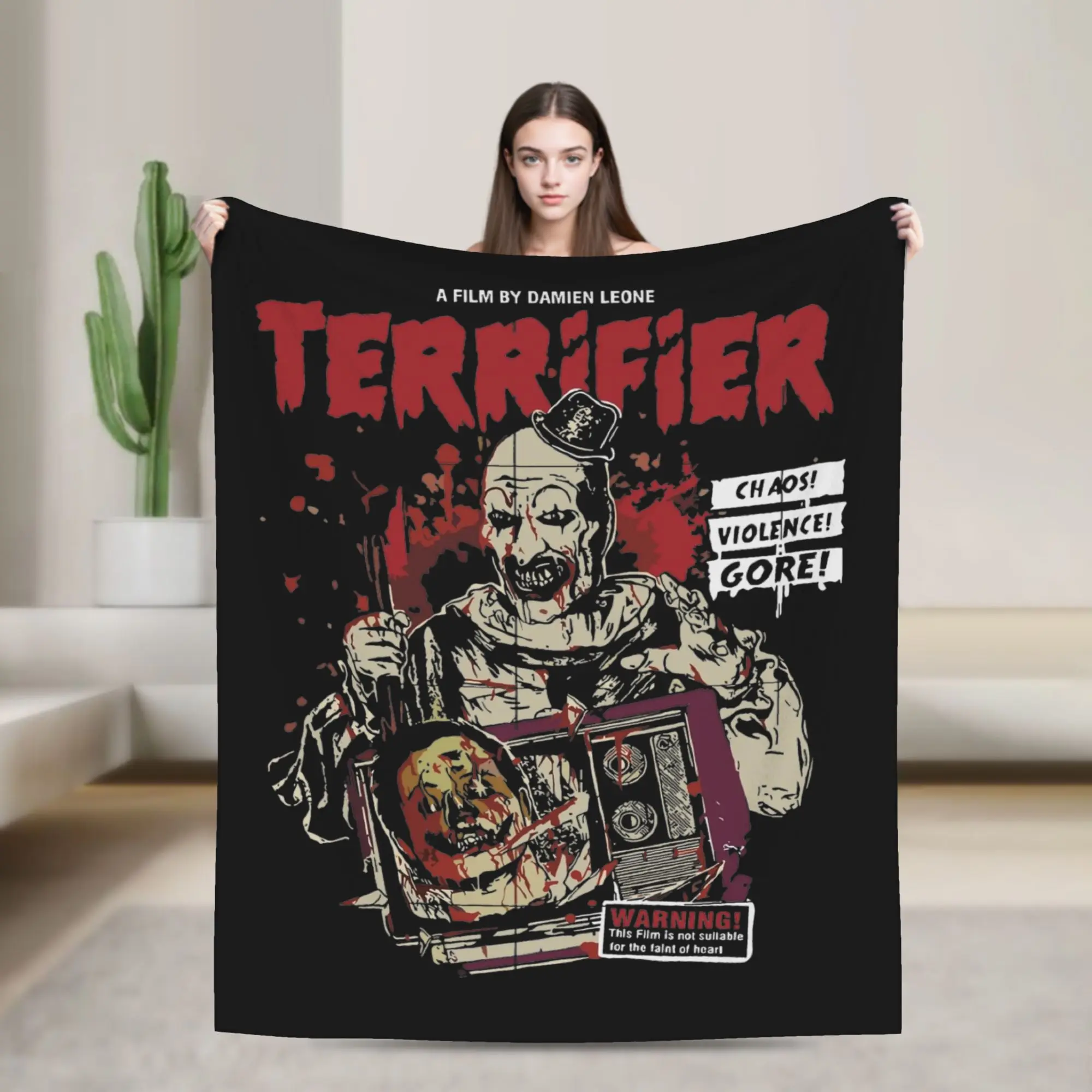 Terrifier Horror Movie Blankets Flannel Print Clown Halloween Film Breathable Super Warm Throw Blanket for Bed Couch Quilt