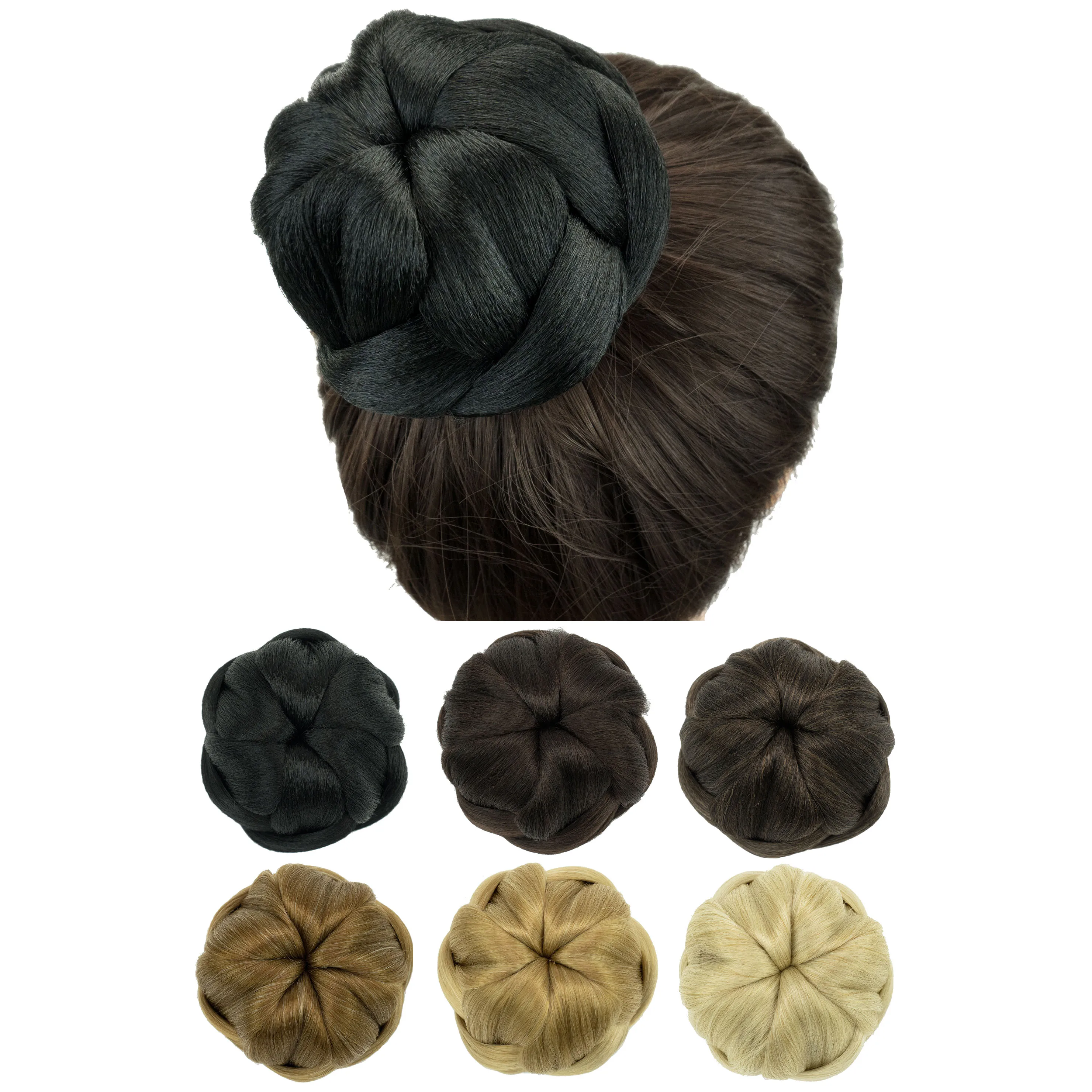 Soowee Synthetic Hair Dancer Braided Chignon Hair Cover Donut Hairpieces Scrunchies Hair Bun Updo for Kids and Women