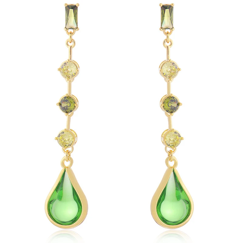 French Fashion Light Luxury Long Water Drop Shape Olive Green Gradient Design Fashionable Female Niche Tassel Earrings For Women