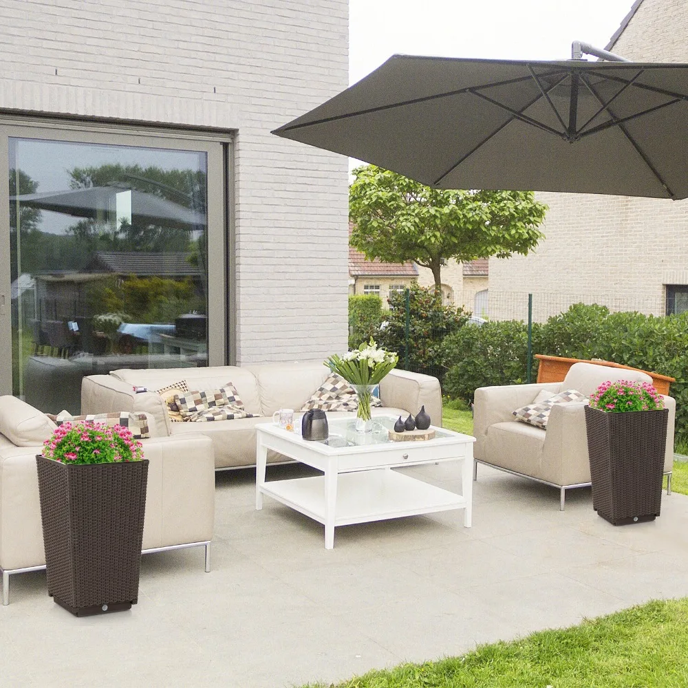 

2 шт. уличный плетеный цветочный горшок 22,5 дюйма, высокие горшки с дренажным отверстием для кофе