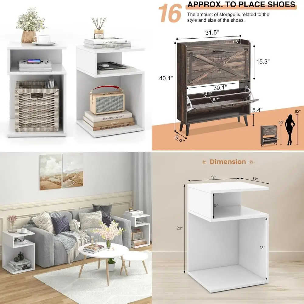 

3-х уровневый S-образный прикроватный столик, 2 открытых отделения для хранения вещей, деревянная прикроватная тумбочка, современная тумбочка