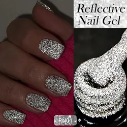 LILYCUTE 7ML Reflective Glitter Gel Nail Polish Bright Sparkling Silver Color Semi-permanent Soak Off Nail Art UV Gel Varnishes