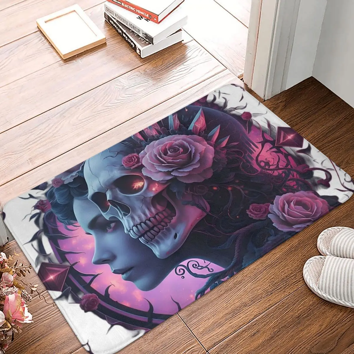 Gothic Skull Roses Halloween Urban Non-slip Doormat Floor Mat Carpet Rug for Kitchen Entrance Bathroom Living room Footpad Mats