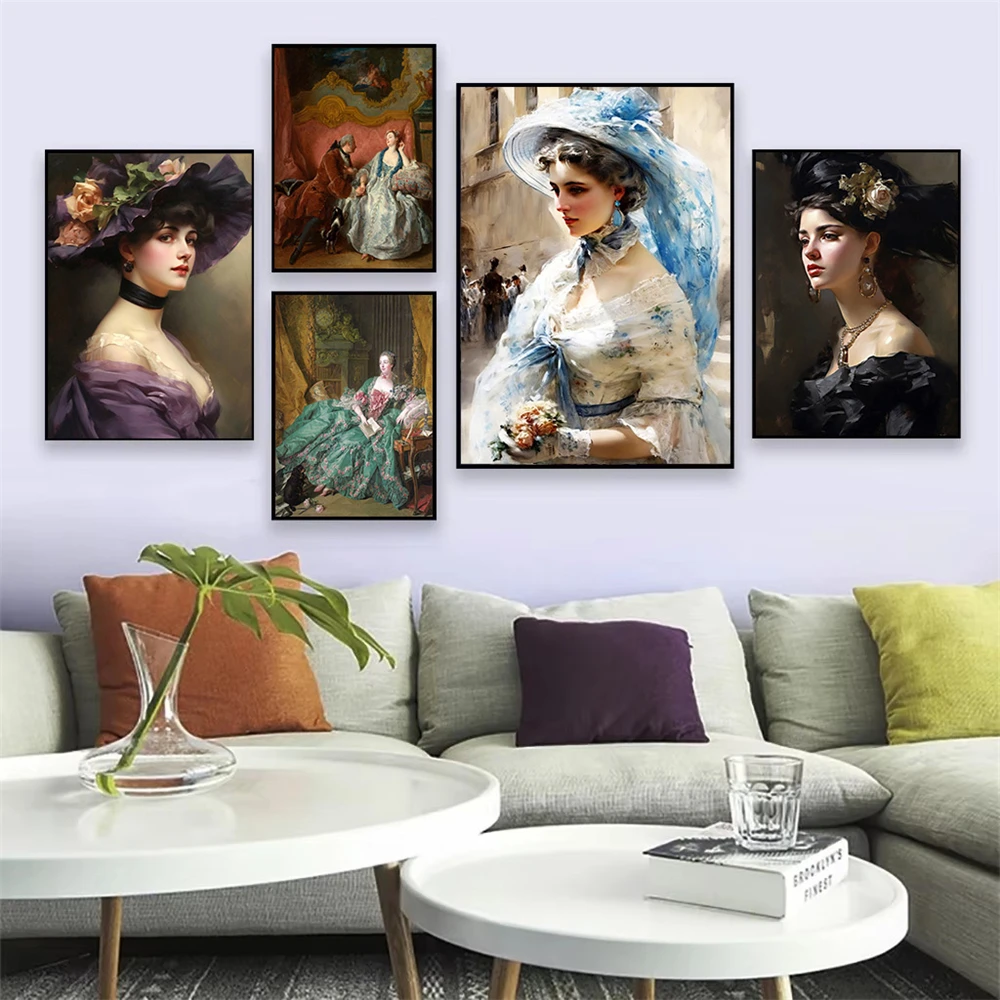 

Classical Oil Painting Poster Vintage Canvas Painting Portrait of A Young Woman Wall Art Print Pictures Living Room Home Decor