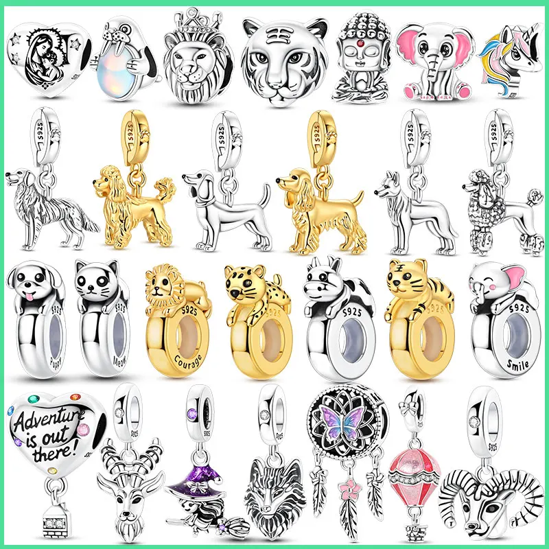 Dijes de Plata de Ley 925 con Forma de Perro, Bulldog Francés, Poodle, Pastor Alemán, Beagle, Dachshund, para Pulseras, Joyería DIY, Regalo
