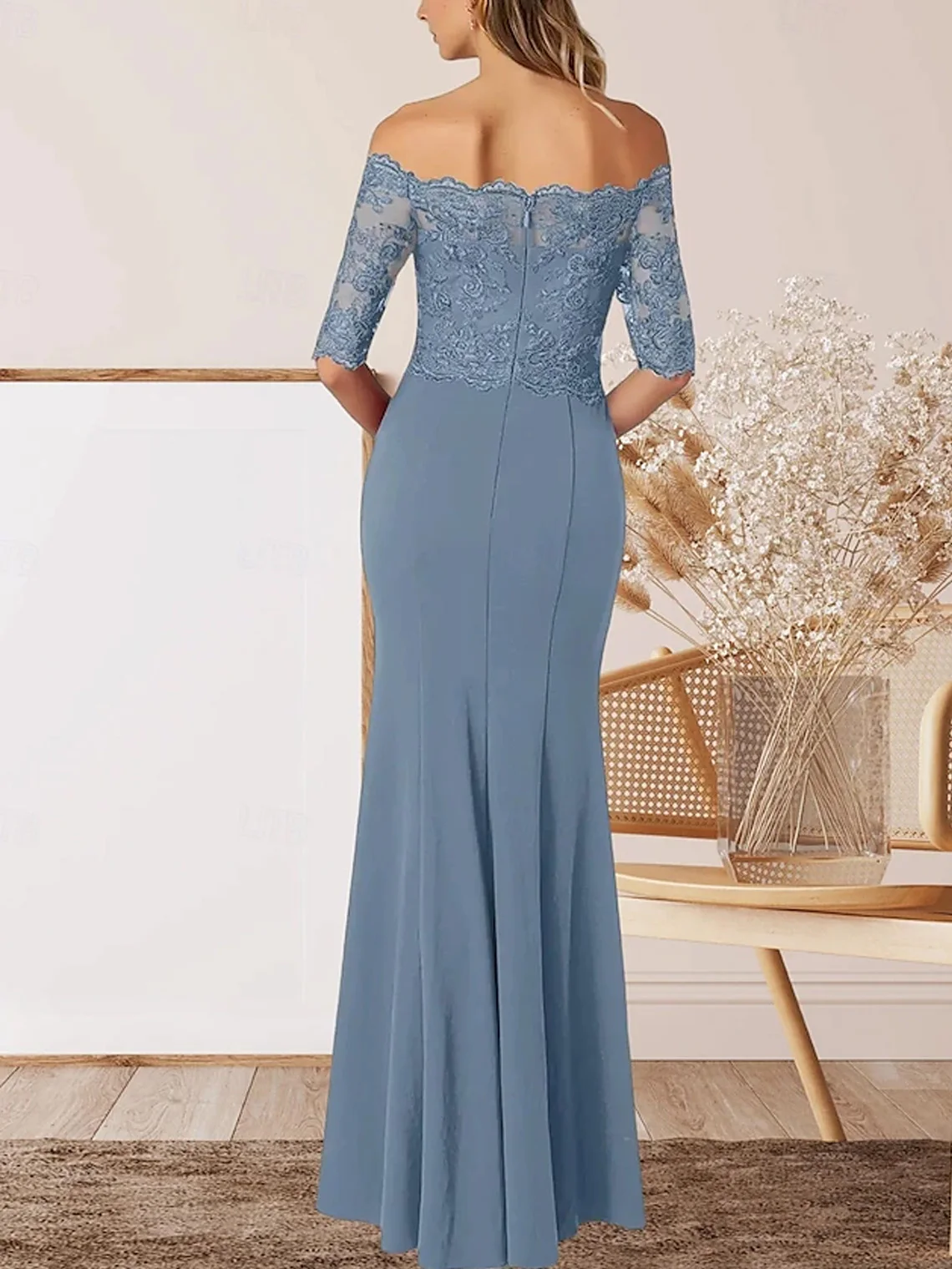 Elegantes schulterfreies A-Linie-Chiffon-Abschlussballkleid, bodenlang, Spitzenverzierung, halbe Ärmel, formelles Kleid 2025, kostenlos individuell angepasst