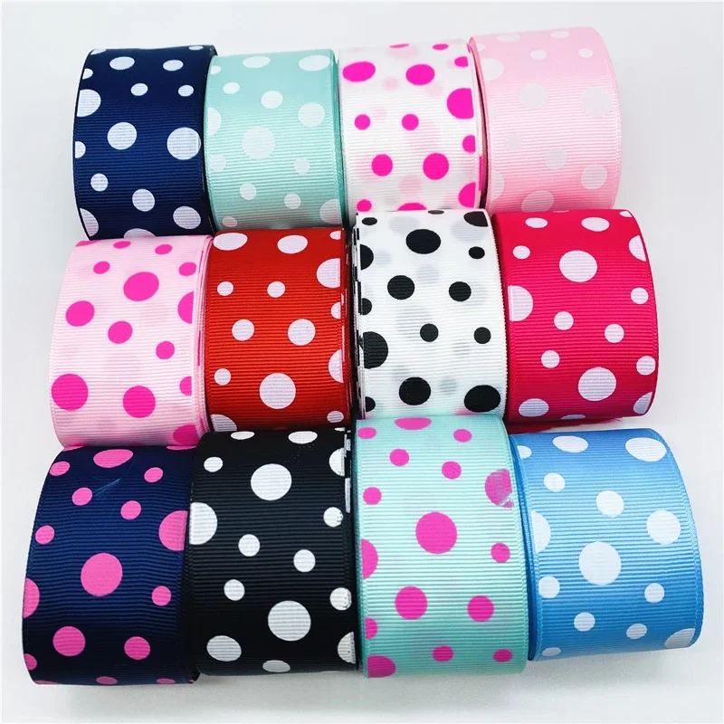 

5yards/Lot 38mm Grosgrain Ribbon Printing Round Dots Ribbon For Hair Bow Party Christmas Wedding Decoration DIY Gift Wrapping