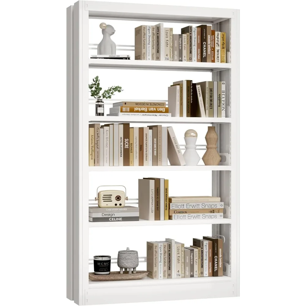 

Metal White Bookshelf, 71 Tall Library Bookshelf, Adjustable Storage Shelves, Modern Bookcase for Library