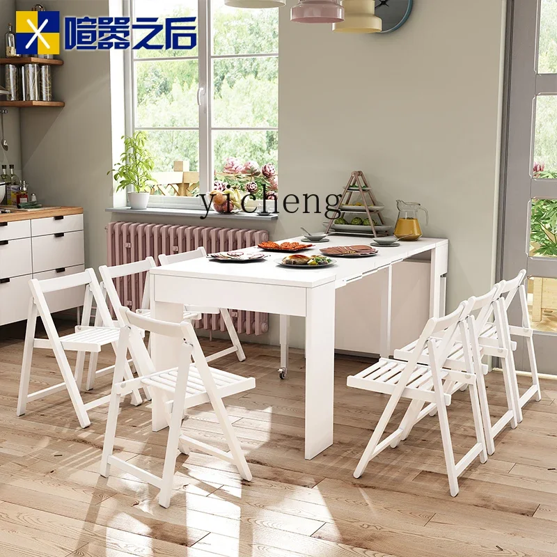 

ZC simple telescopic folding dining table household multi-function invisible movable stretchable dining table and chairs