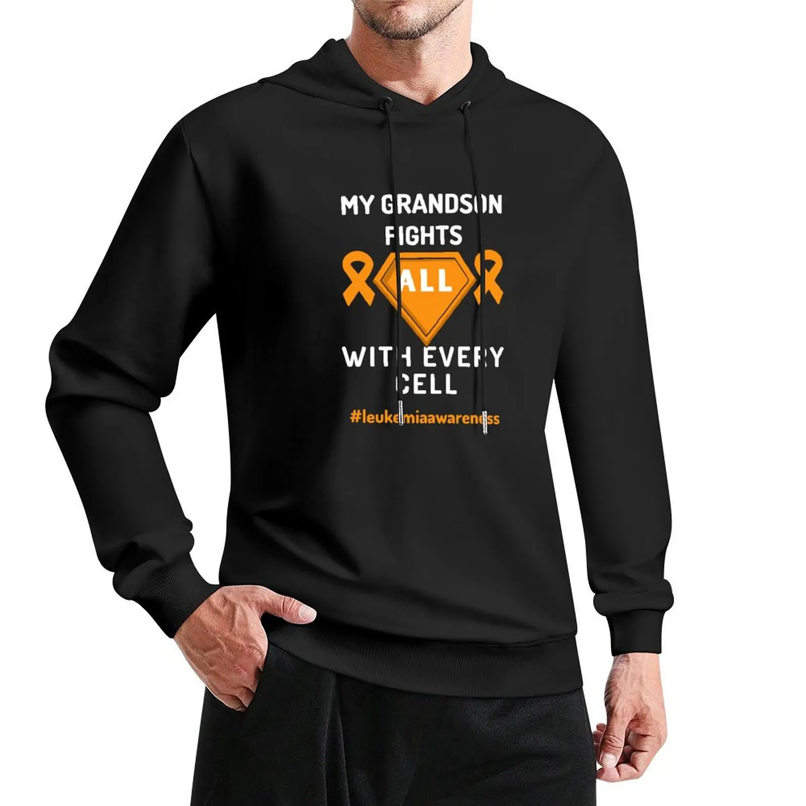 My grandson fights leukemia with every cell, Leukemia awarenes Pullover Hoodie mens clothes anime hoodie