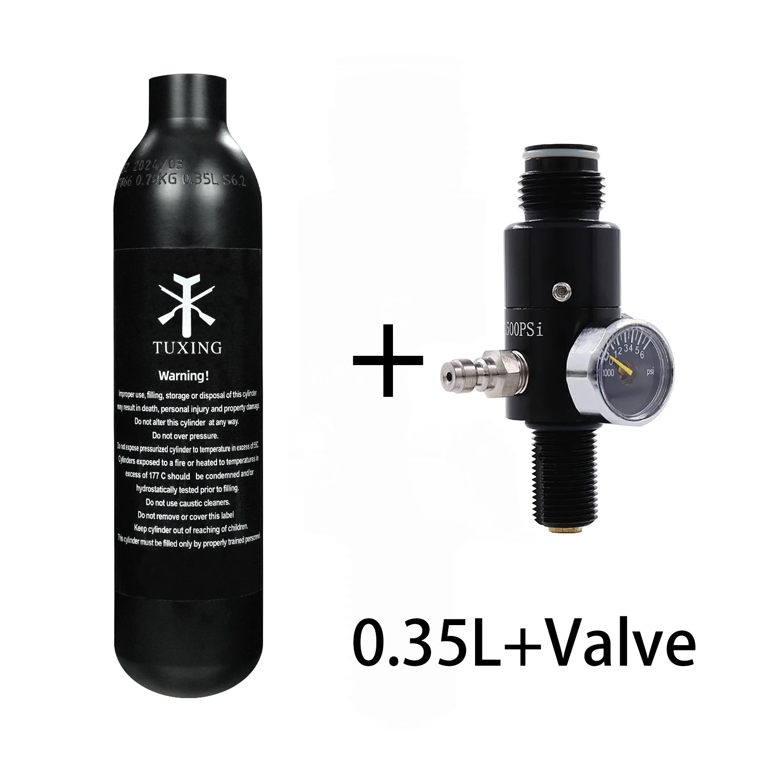 

TUXING 3000psi 0.35L 350cc Aluminum Cylinder High Pressure Air Oxygen Capacity CO2 Bottle with Regulating Valve Round Bottom