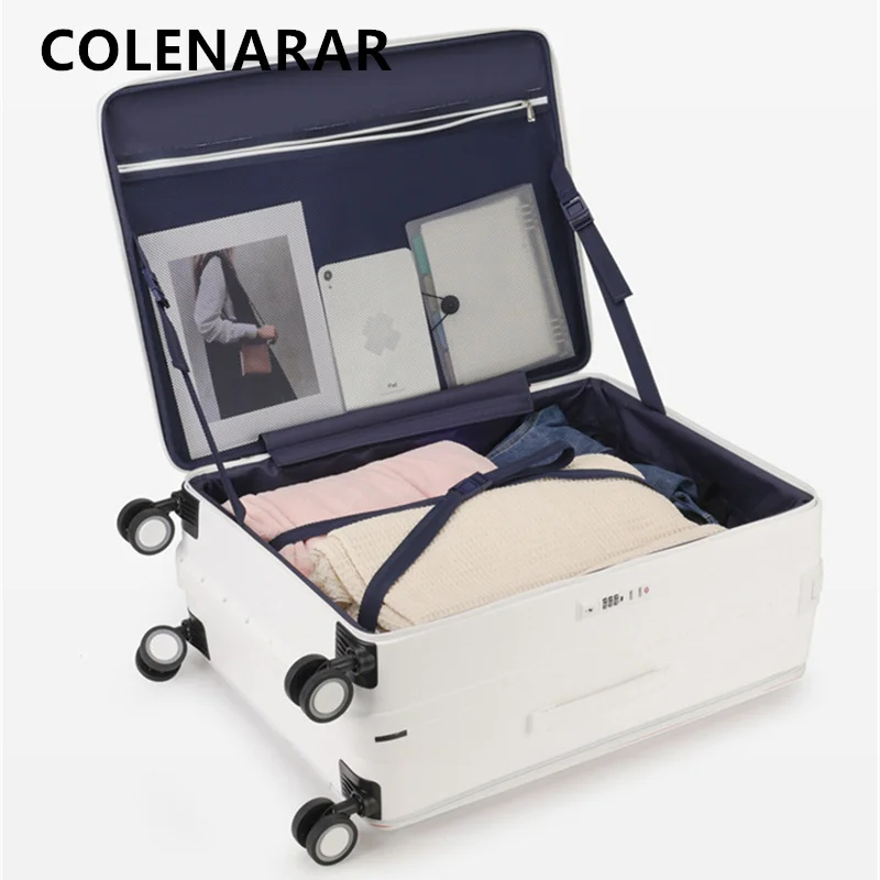 COLENARA Koper Kualitas Tinggi 20 Inci Kotak Asrama ABS + Casing Troli PC 24 "Kotak Kata Sandi Wanita Bagasi Perjalanan Pria