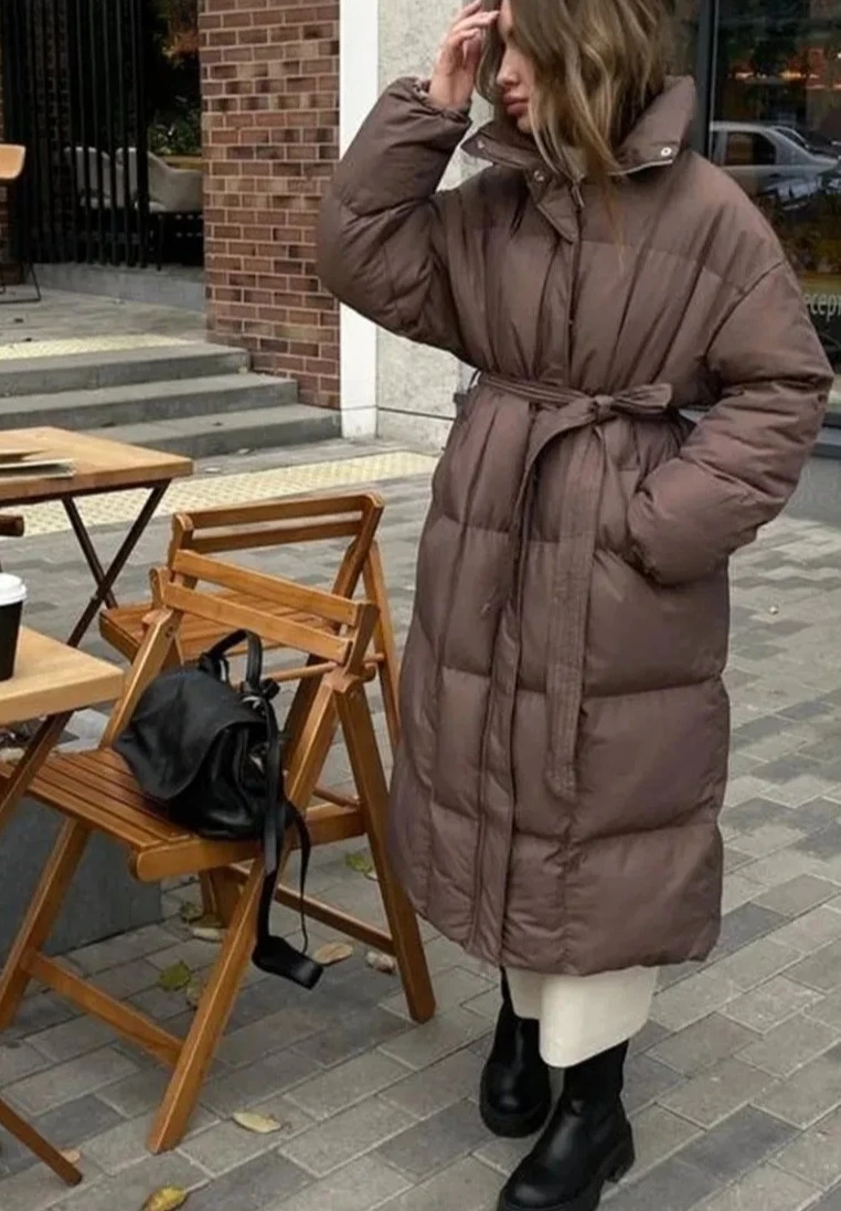 

2025 Casual Waist Slimming Hooded Long Bread Cotton Jacket for Women, Thickened Warm Cotton Jacket, Brown Color
