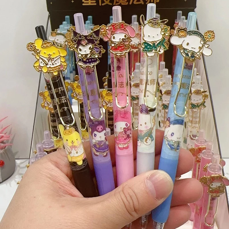 6Pcs Magician Sanrio Metal Pendant Roller Ball Pen Cartoon Mymelody Kuromi Cinnamoroll Black ink Gel pen kids stationery gift