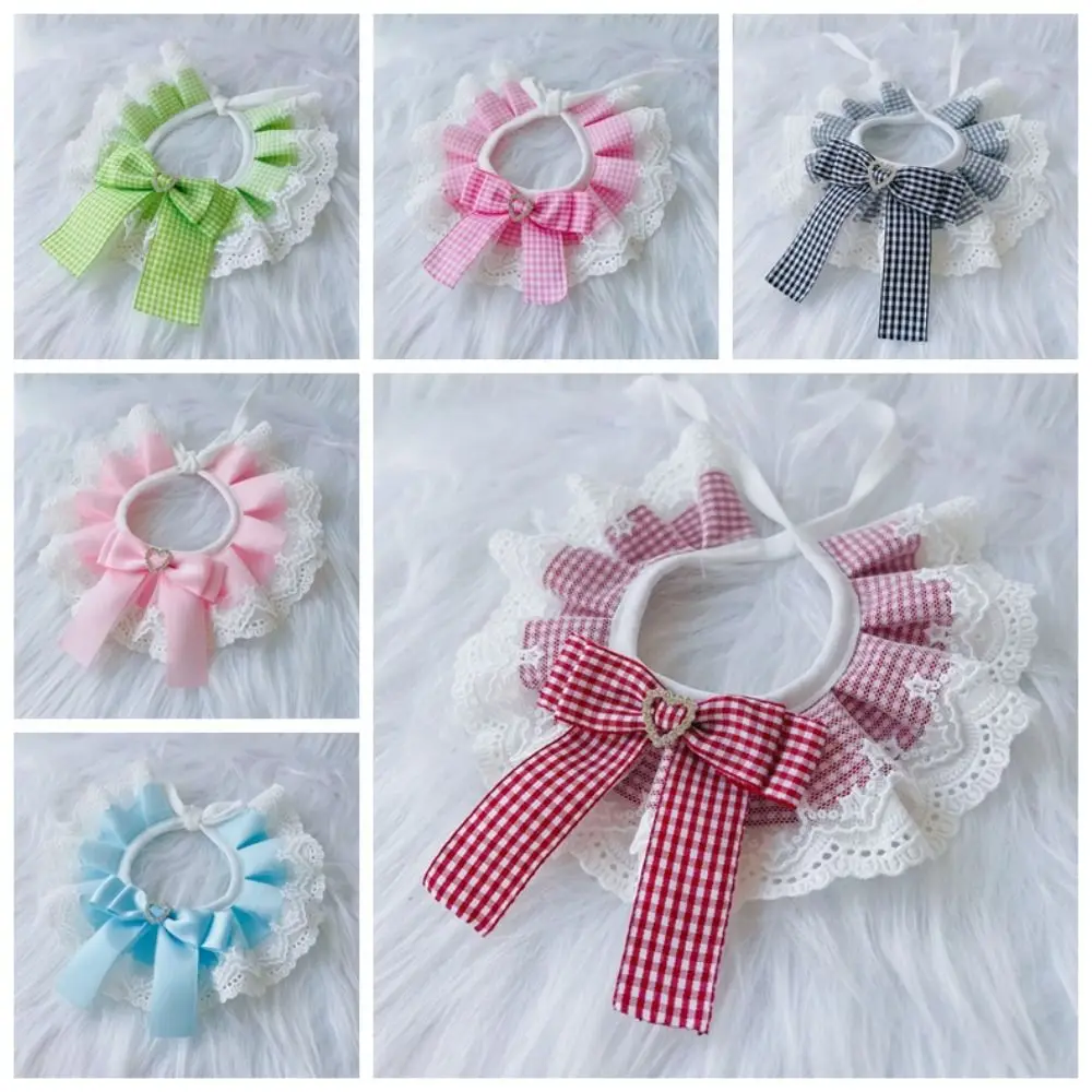 Plaid Bowknot Dog Bibs Lace Pet Scarf Washable Cat Necklace Cute Elegant Gentle Puppy Collar Kitten Necktie Pet Accessories