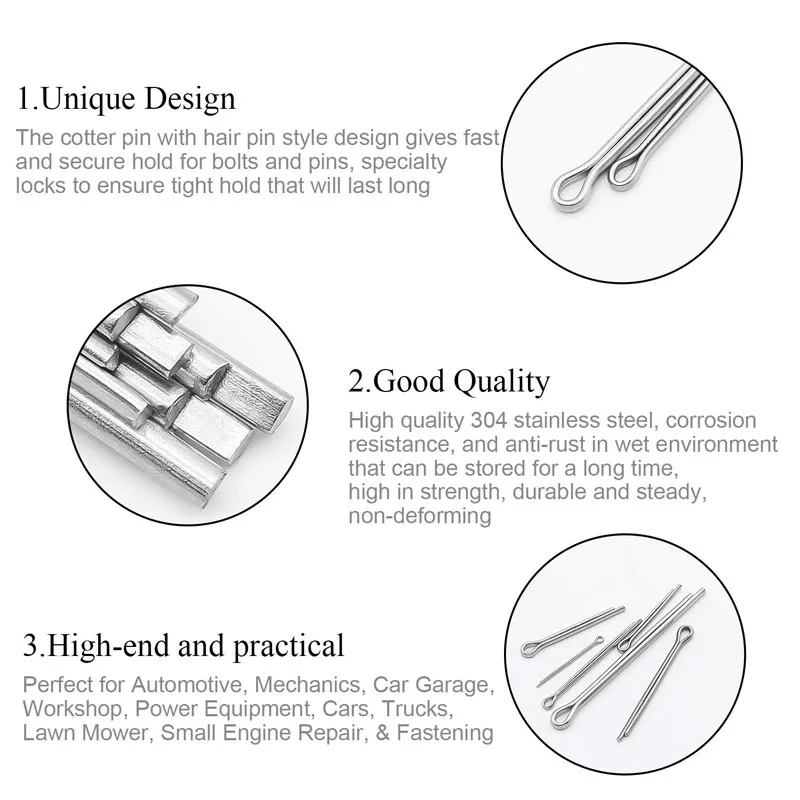 340PCS Stainless Steel Split Pin Assortment Kit M1.6M2.5M3.2M4 Tractor Open Elastic Clip For Car U Shape Type Cotter Pins GB91