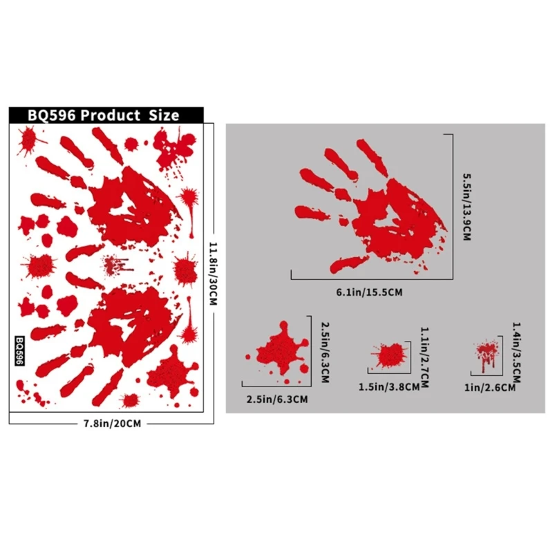 8 أوراق رعب بصمة دموية ثابتة شارات هالوين نافذة الحفلات clings jomd