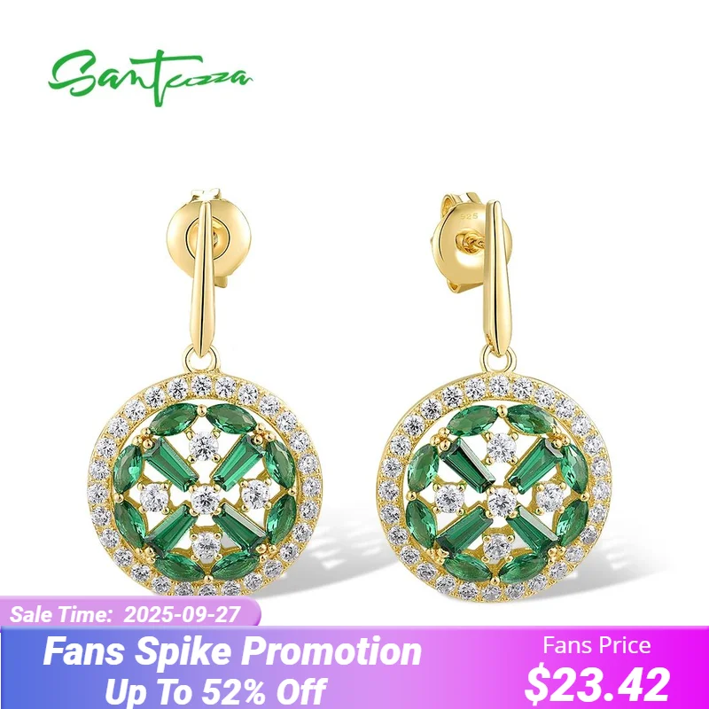 

SANTUZZA 925 Sterling Silver Stud Earrings For Women Sparkling Green Spinel White CZ Dangling Gorgeous Wedding Gift Fine Jewelry