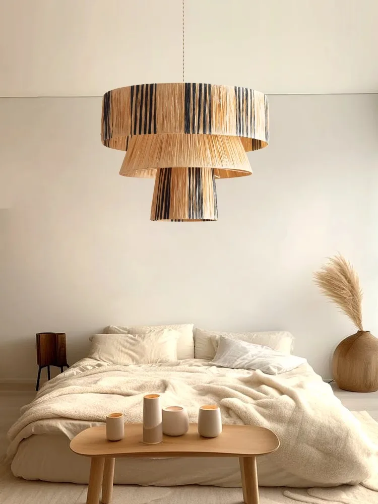 

Minimalist Wabi Sabi E27 Led Chandelier homestay Retro art Round Ceiling Light for Bedroom decorative Restaurant Lighting