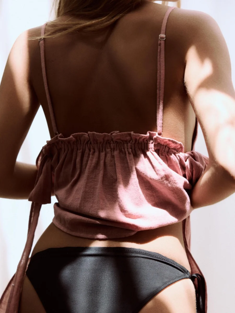 

Summer New Women's Knot Decorated V-ne ter ort Top with Lace Trim Commute Sle 00% Other Material