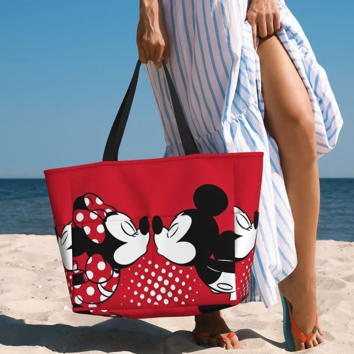 Women Disney Mickey Mouse Minnie Beach Bag Waterproof Tote Bag Pool Bag with Zipper for Gym Grocery Travel