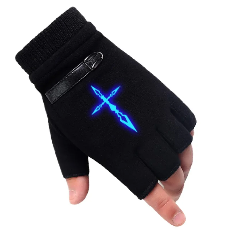 Luminous Winter Anime Fate/stay Night Glove Half Finger Couple Cartoon Fate Zero Mitten Black Plus Cashmere Unisex Cosplay Gift