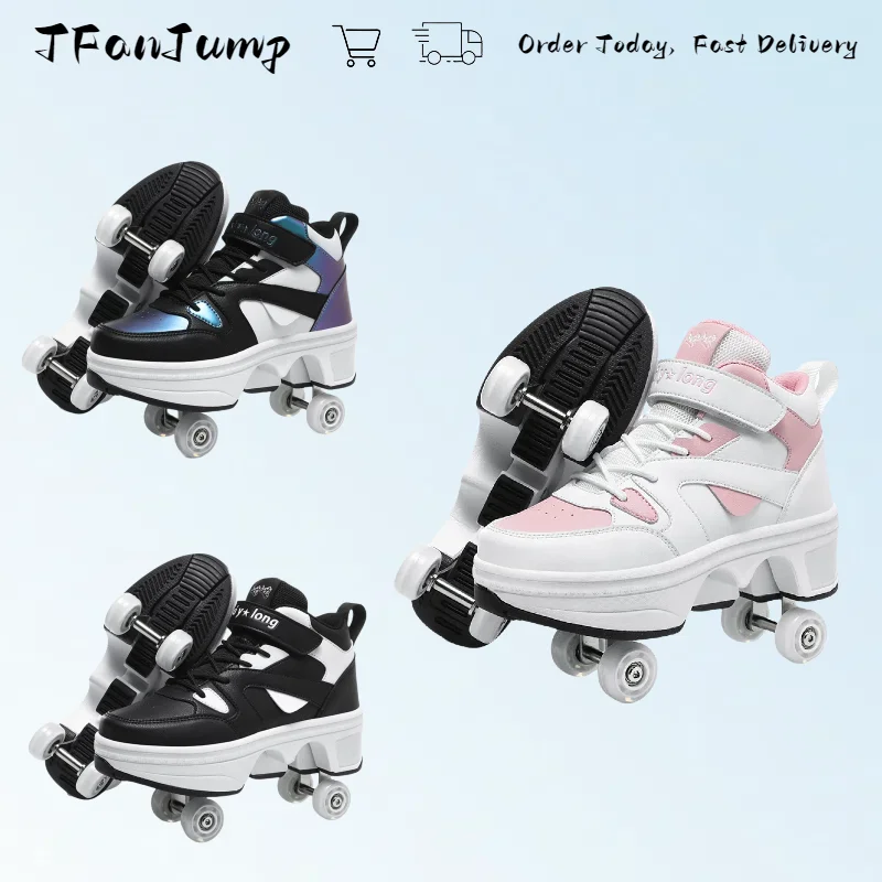 Four-Wheel Dual-Use Skating Shoes Double-Row Roller Men's Casual Sneakers Women's Men's Sport Walking Running Shoes