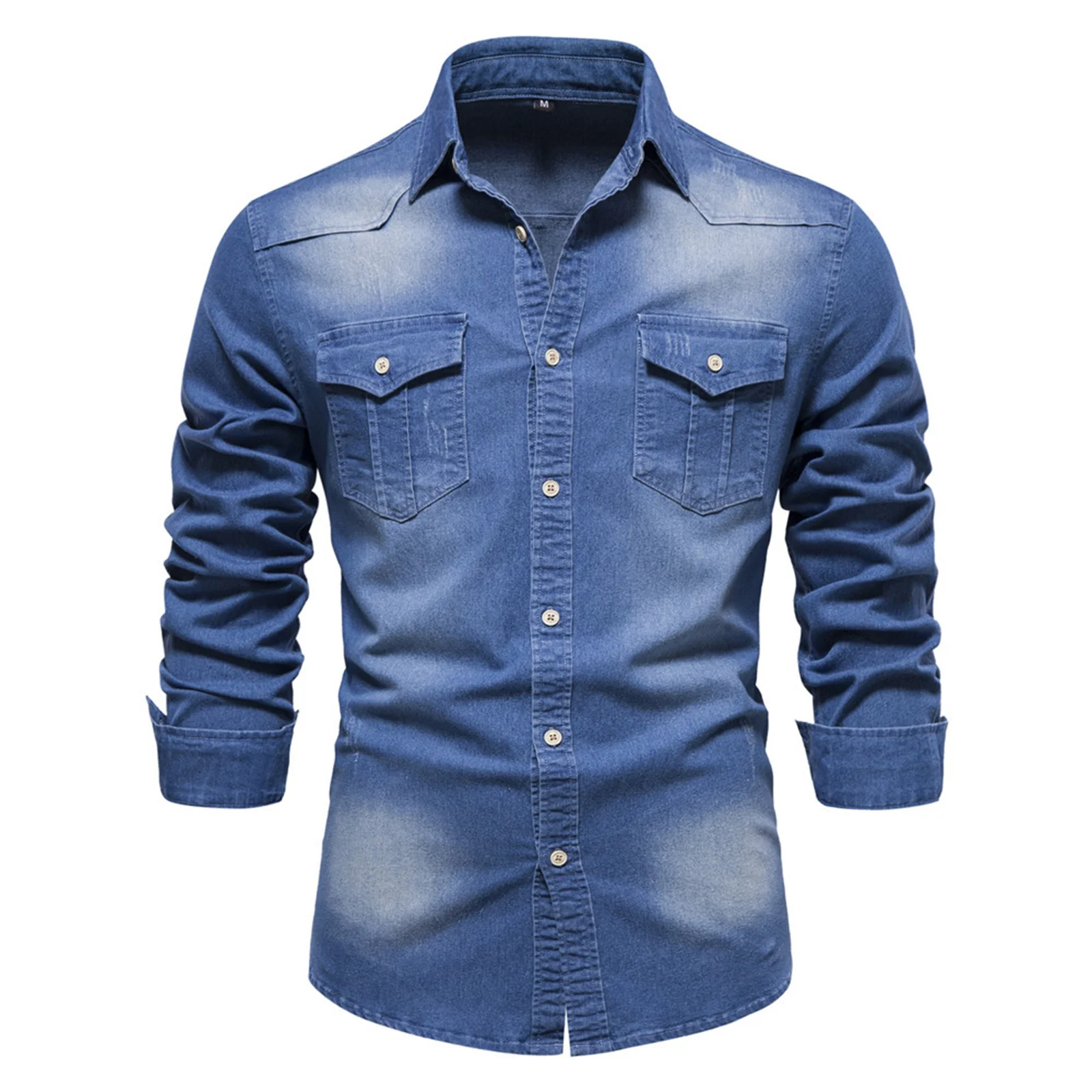 

Fashion Autumn Cotton Denim Shirts Men Casual Long Sleeve Quality Cowboy Shirt Solid Color Slim Fit Elastic Jean Shirts for Men