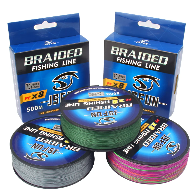 JSFUN 500M 8 Strands Braided Wire Coating Fishing Line Pound Count 34LB-96LB Monofilament Leader Line Carp Fishing Sinking Line