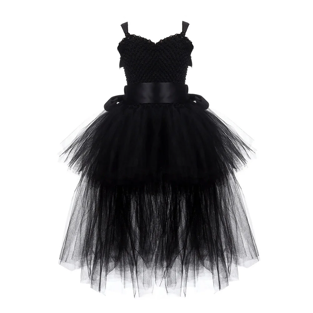 

1 set 1 Set Halloween Tutu Dress Suit Mesh Fairy Costume Sleeveless Skirt Set For Girls Party Cosplay Black Size 2