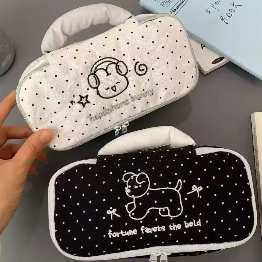 Burst Dot Rabbit Handheld Pen Bag High Appearance Level Small Stationery Bag Cosmetic Bag Large Capacity Pen Bag