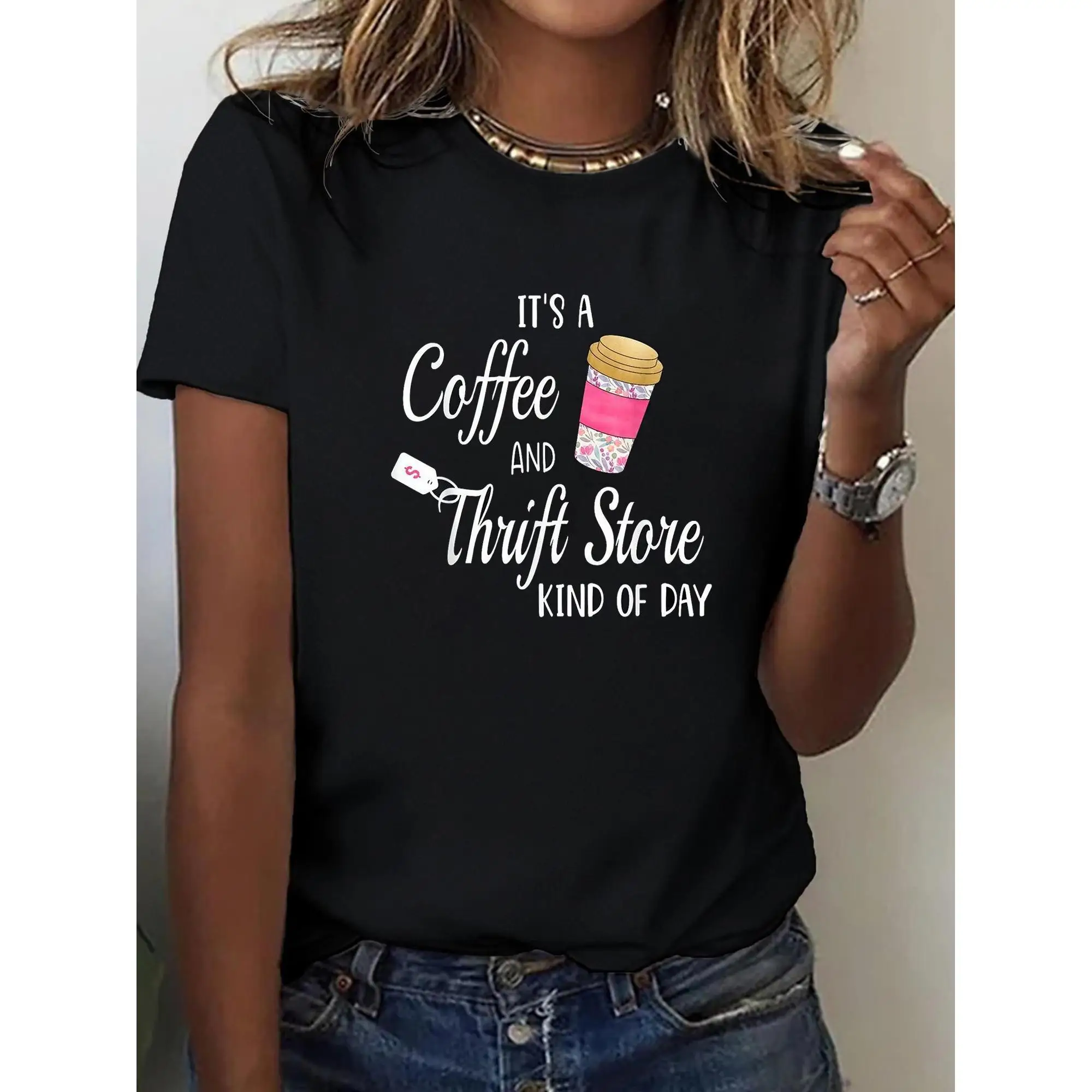 

Thrift Store & Coffee Lover Graphic Tee - Short Sleeve Crew Neck 100% T-Shirt - Ideal for Parties, Festivals, Sports, & Casual W