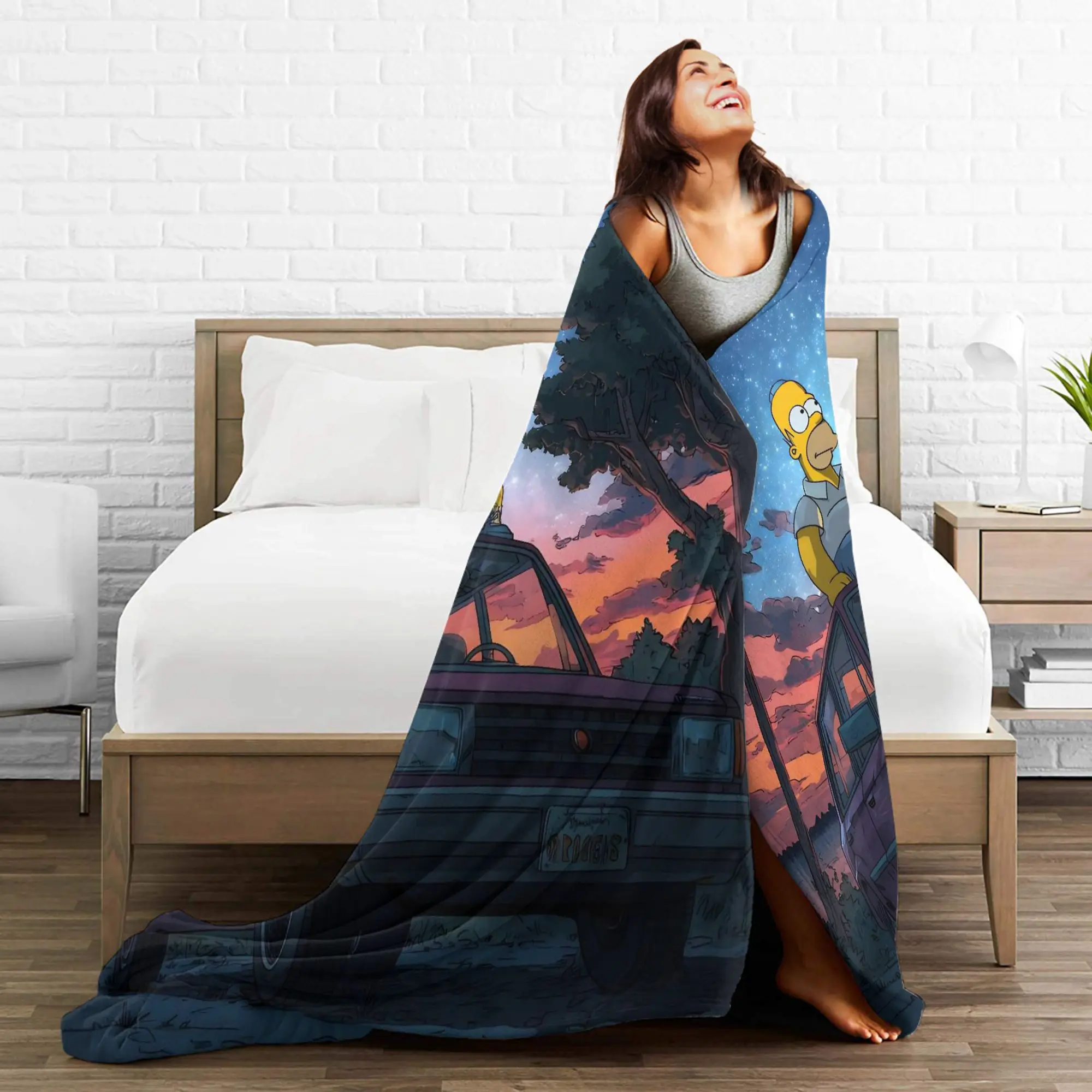 S-Simpsons السماء المرصعة بالنجوم البطانيات الفانيلا النسيج ديكور تنفس سوبر لينة رمي بطانية للمنزل في الهواء الطلق أفخم رقيقة لحاف