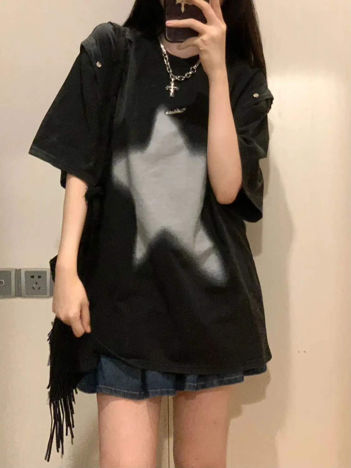 New Summer T-shirt for Women American Street Hip-hop Hiphop Buttons Detachable Sleeves Loose Versatile Top