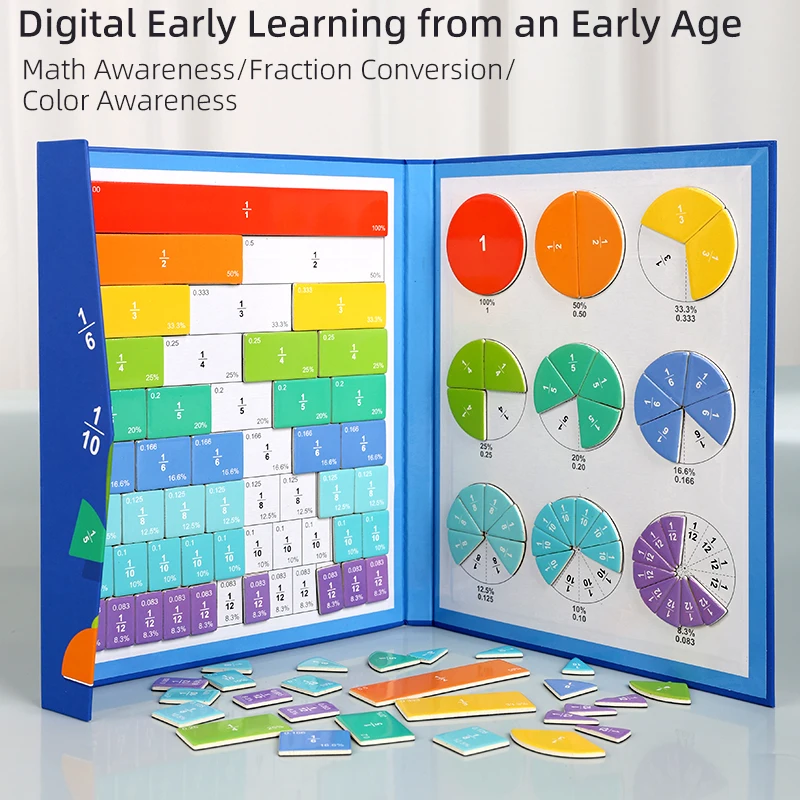 Giraffe Magnetic Fraction Disk Educational Toy for Kids Numerator Denominator Addition Subtraction Learning Arithmetic Board