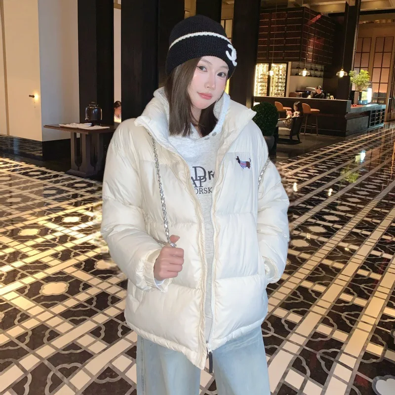 المرأة اللون حجب بدوره إلى أسفل طوق الدب الصغير التطريز القطن معطف جديد فضفاض سترة قصيرة الدافئة مبطن معطف الشتاء سترة