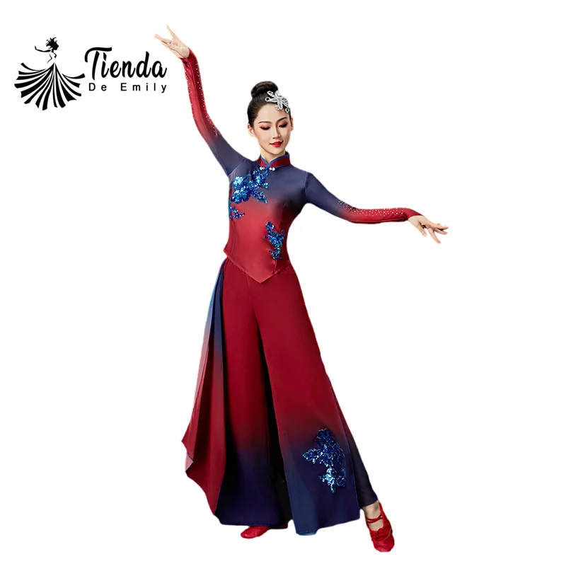 

Chinese Folk Dance Costume for Woman National Fan Dancing Clothes Yangko Square Dance Top Pants Yangge Hanfu Clothing Red XXXL